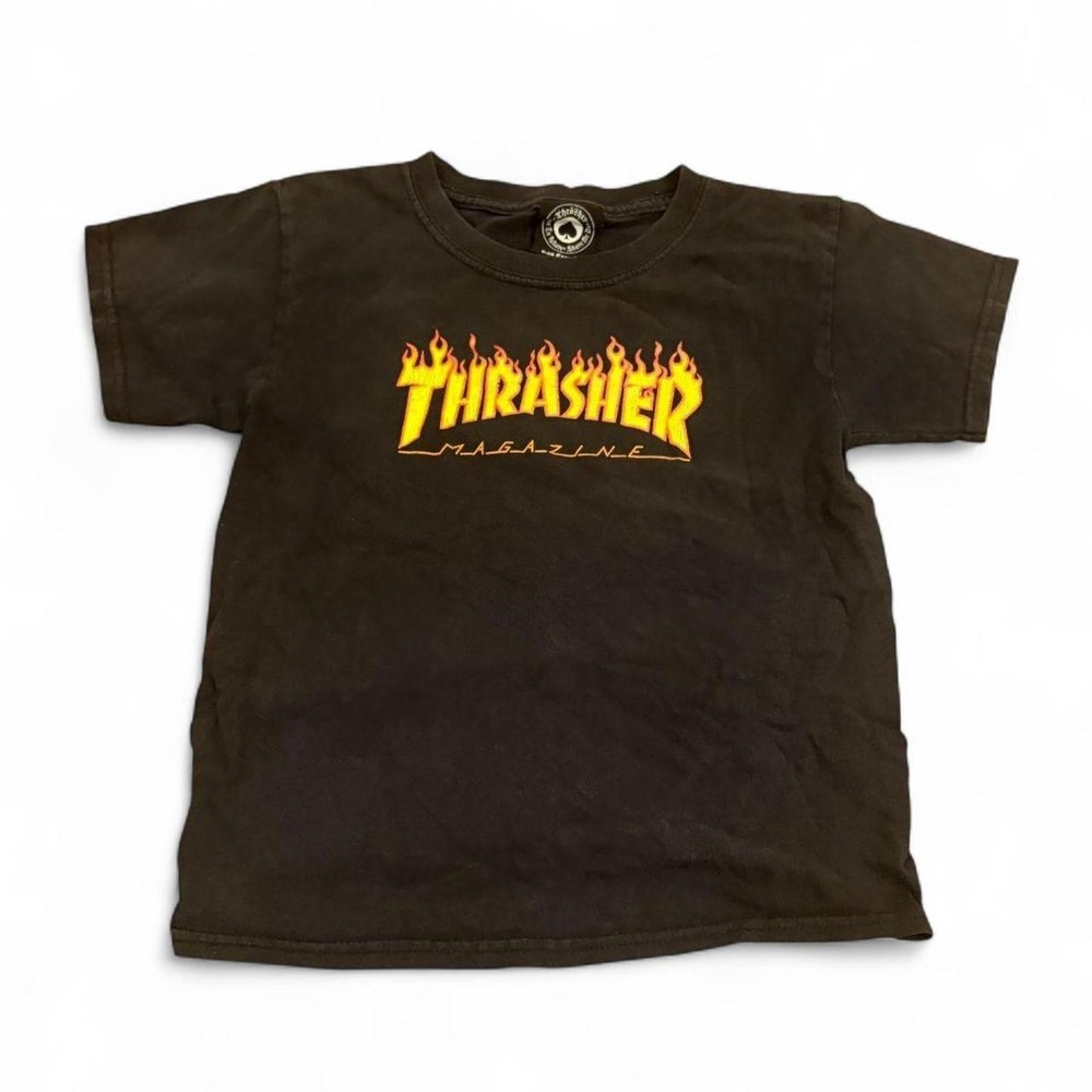 Thrasher Magazine Flame Logo Black Graphic T-Shirt XS Youth Womens